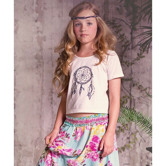 Jak & Peppar cream gray dream catcher crop top t-shirt short sleeve 10 12 14 16 - Picture 3 of 6